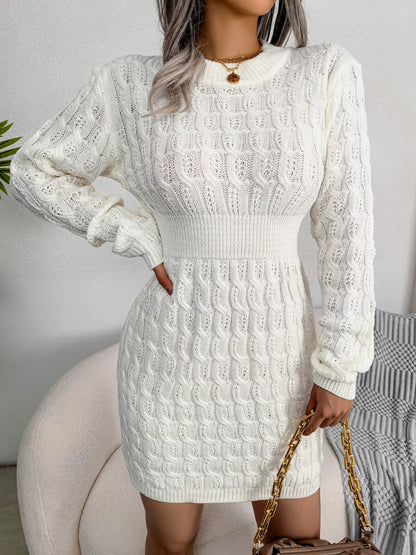 Cable-Knit Round Neck Dress