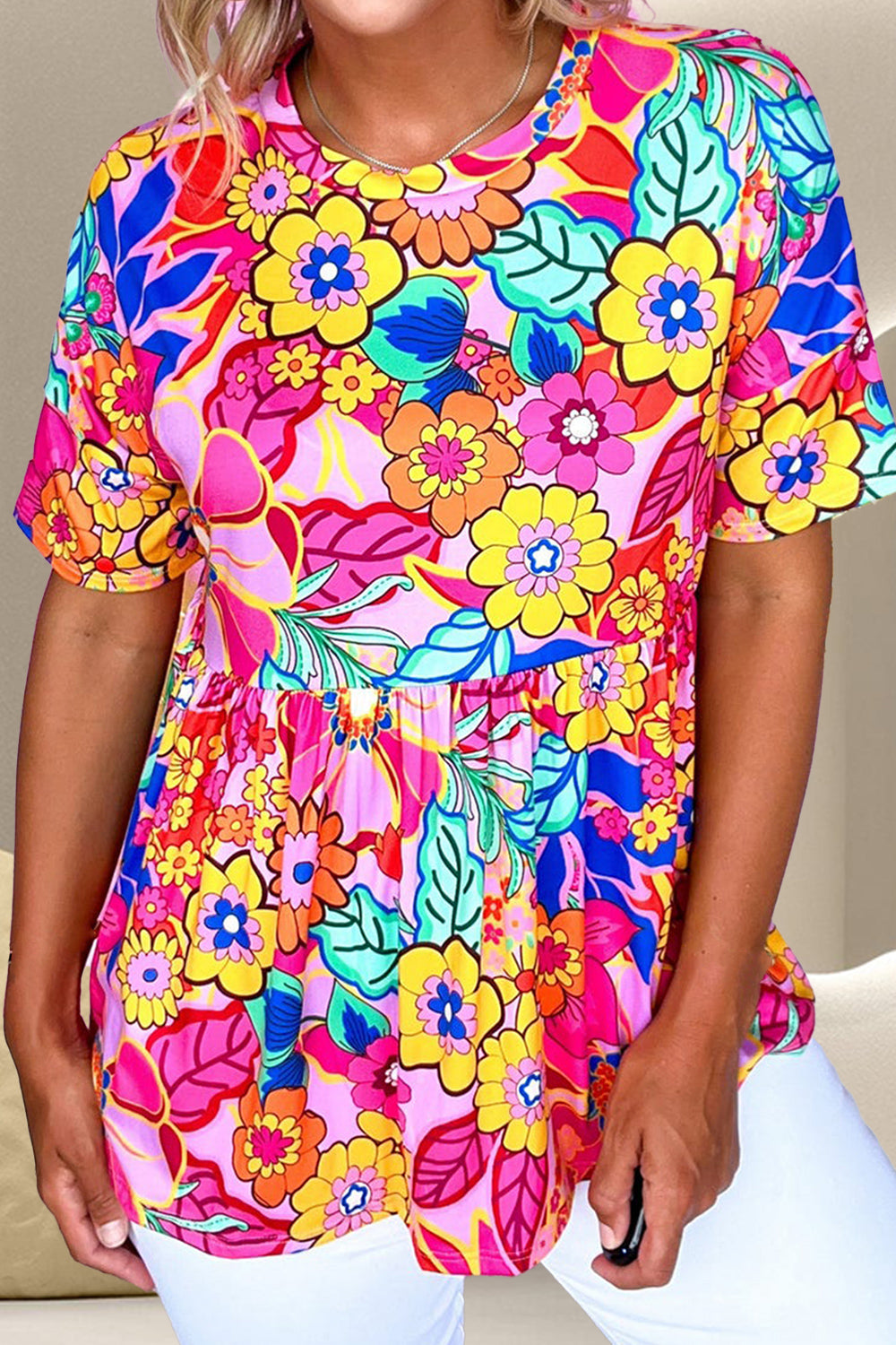 Vibrant Print Short Sleeve Blouse