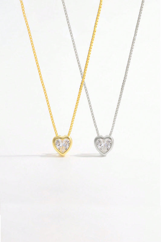 Sterling Silver Zircon Heart Pendant Necklace