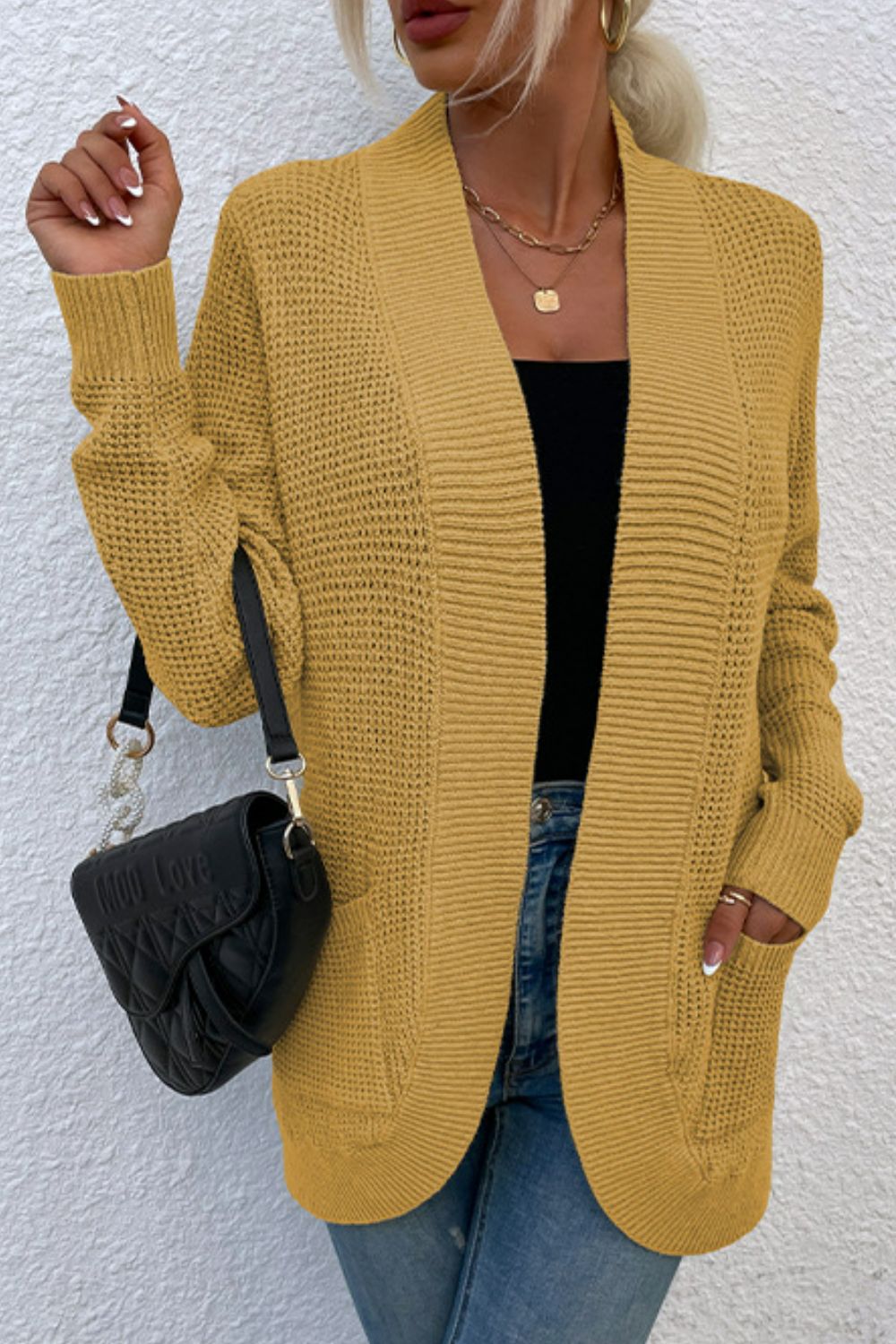 Rib-Knit Cardigan with Pockets