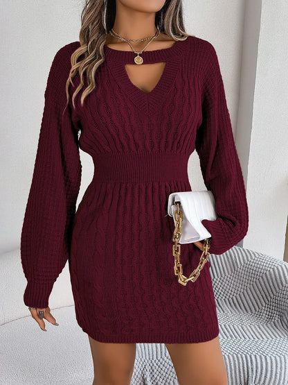 Cable-Knit Cutout Round Neck Slit Dress