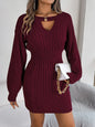 Cable-Knit Cutout Round Neck Slit Dress