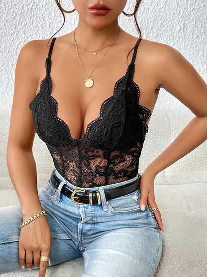 Lace Spaghetti Strap Bodysuit