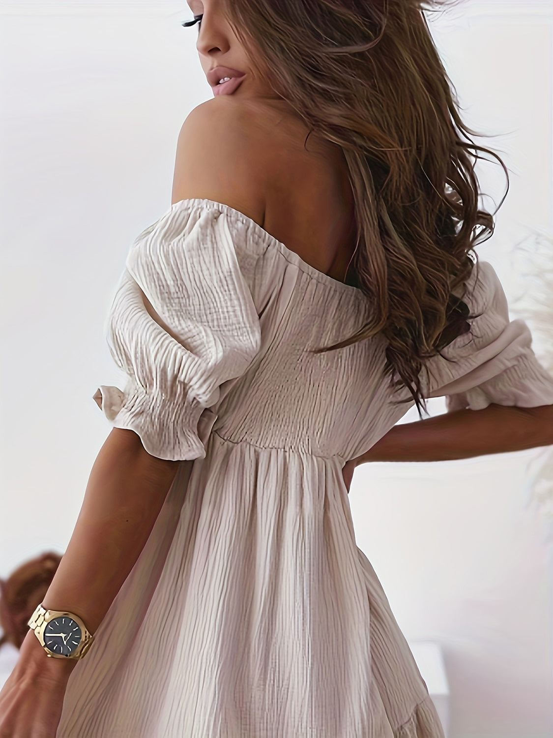 Full Size Ruffled Off-Shoulder Short Sleeve Dress - Elegant Aura Boutique