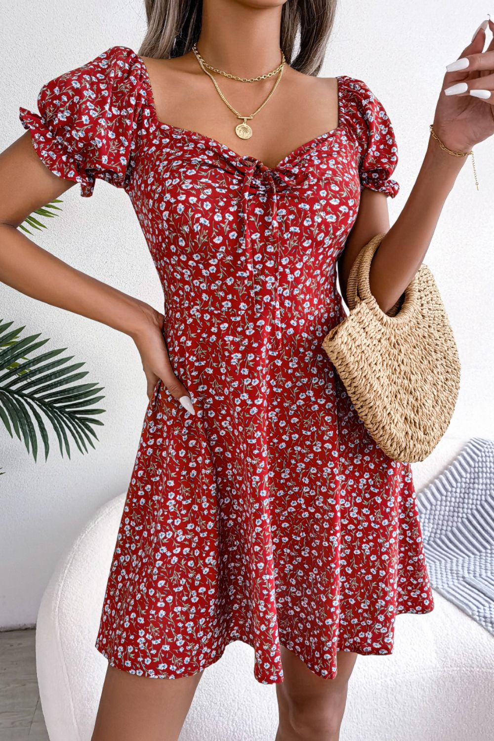 Floral Drawstring A-Line Dress