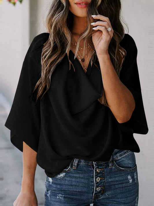 Full Size Cowl Neck Blouse