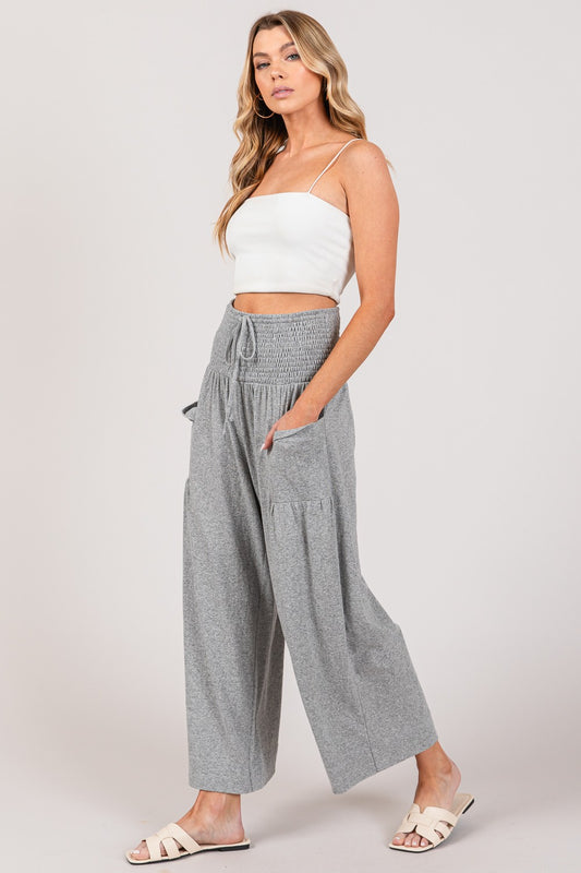 Drawstring Smocked High Waist Pants - Elegant Aura Boutique