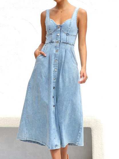 Sweetheart Wide Strap Denim Dress