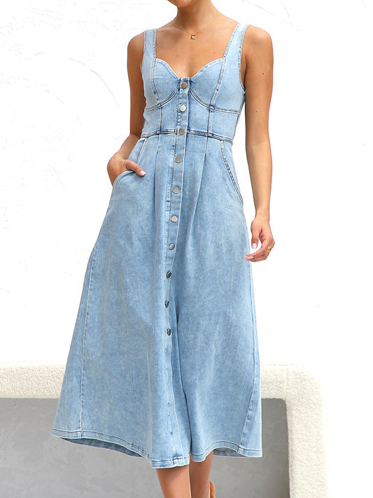 Sweetheart Wide Strap Denim Dress