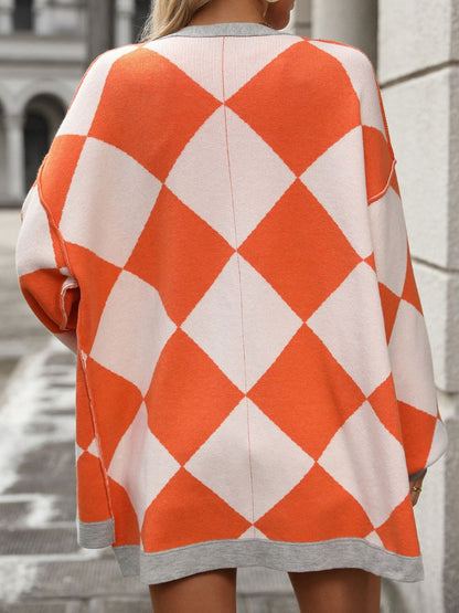 Checkered Dropped Shoulder Cardigan