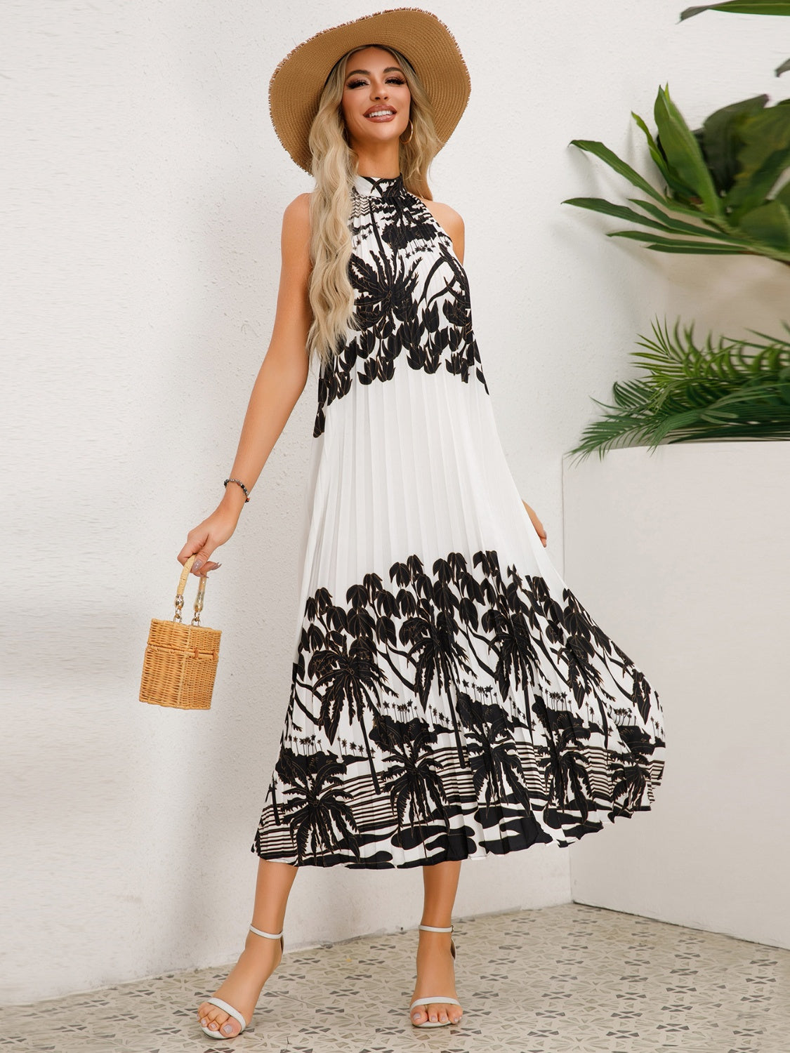 Tied Printed Sleeveless Midi Dress - Elegant Aura Boutique