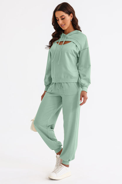 Drawstring Hoodie and Joggers Active Set