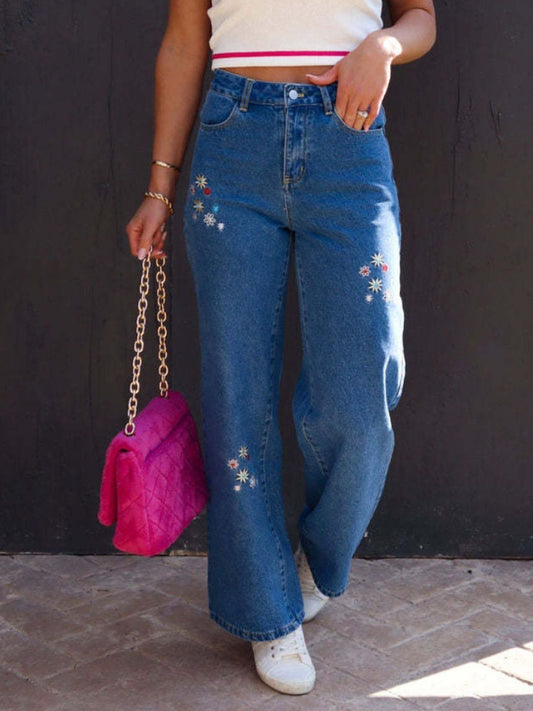 Embroidered Straight Jeans