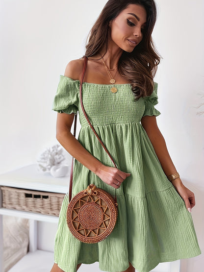 Full Size Ruffled Off-Shoulder Short Sleeve Dress - Elegant Aura Boutique