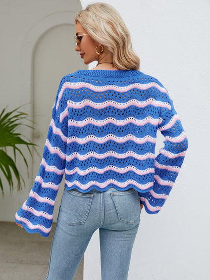 Round Neck Flare Sleeve Knit Top