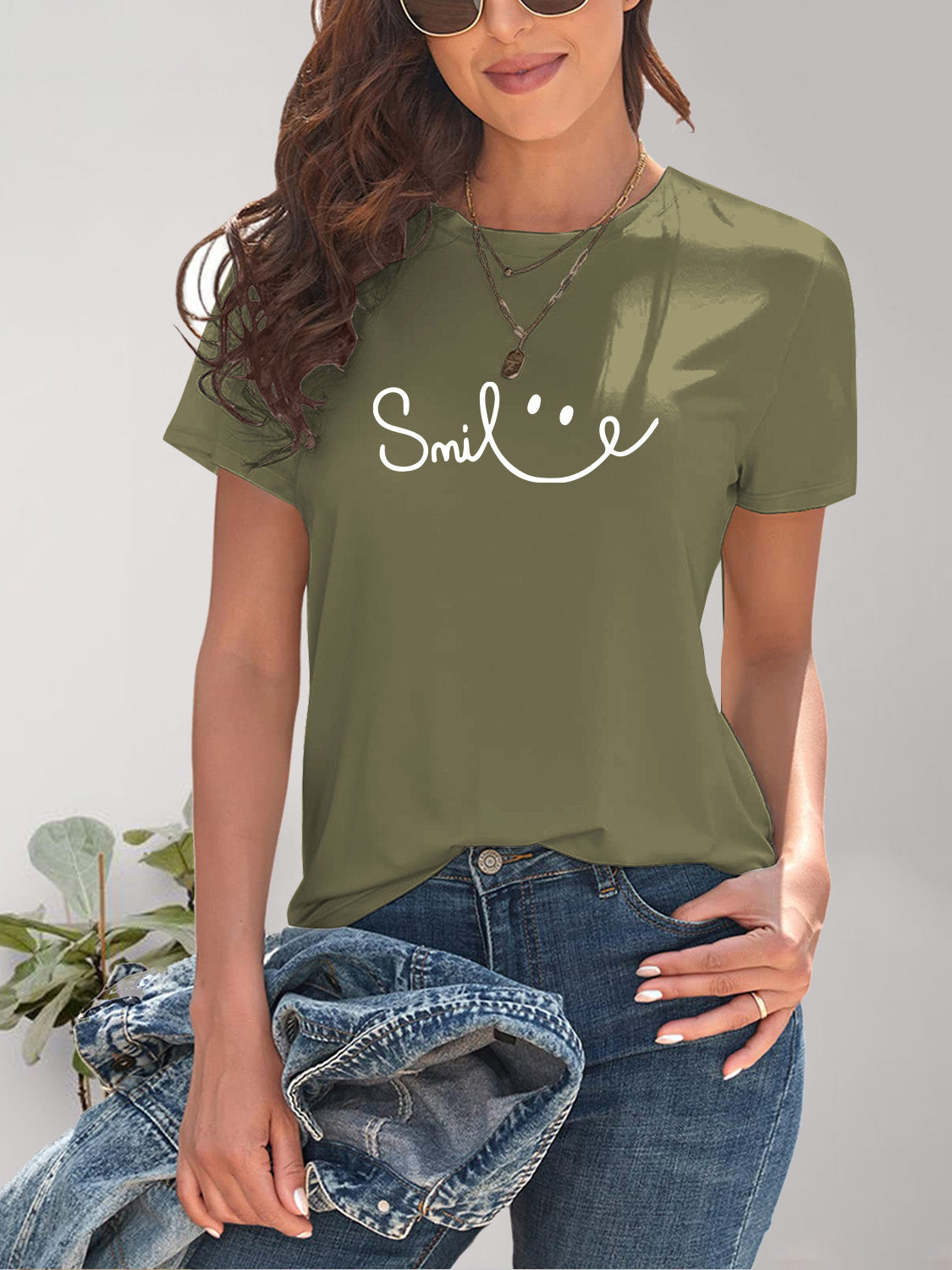 Smile Round Neck Short Sleeve T-Shirt