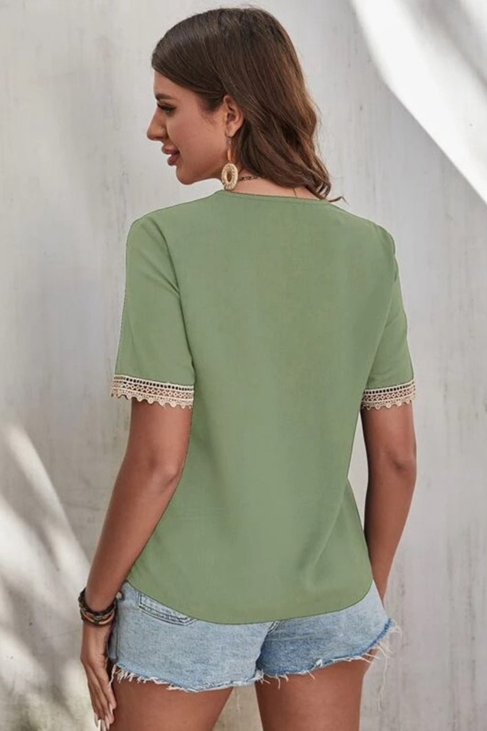 Graceful Lace Detail V-Neck Top