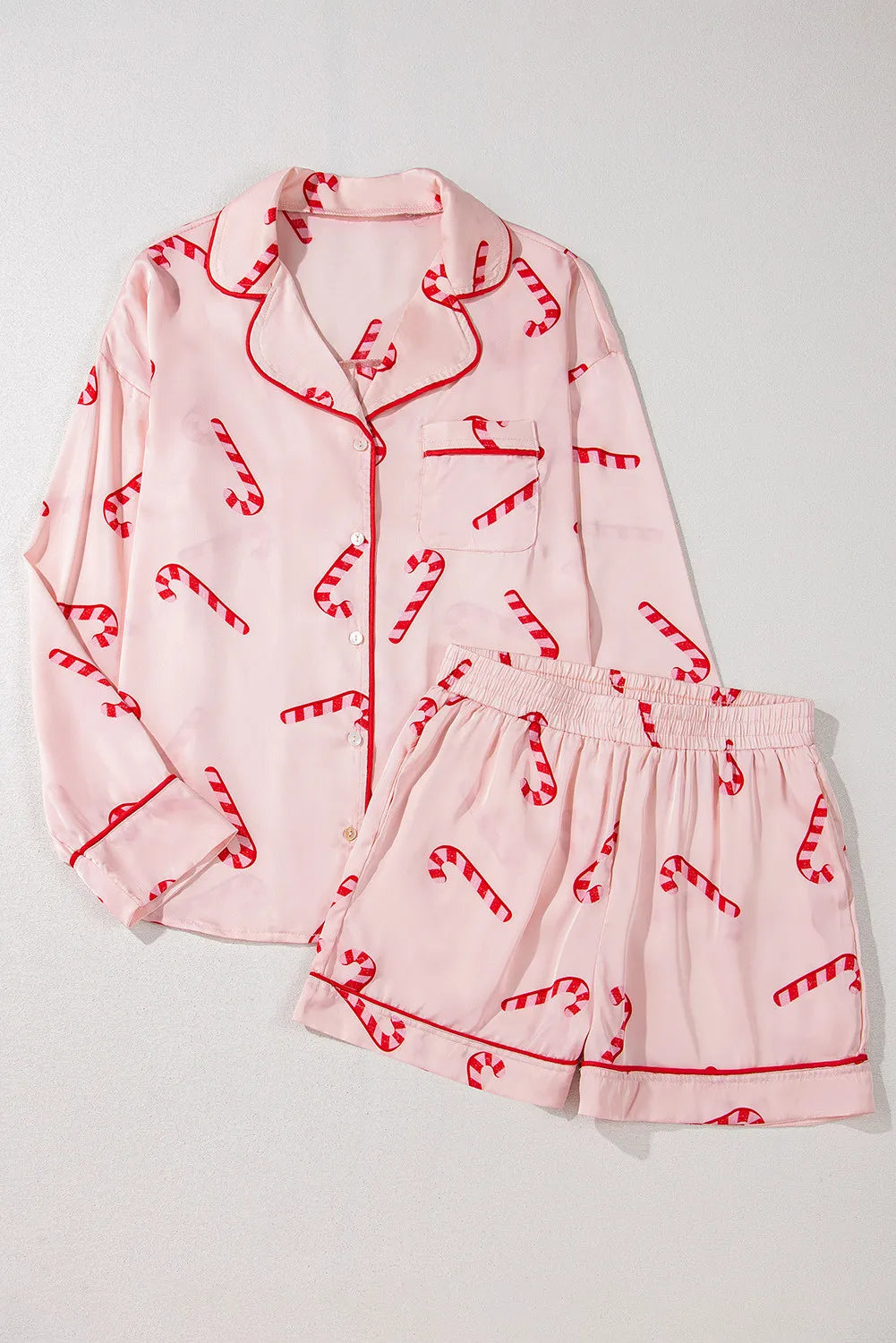 Candy Cane Long Sleeve Top and Shorts Lounge Set