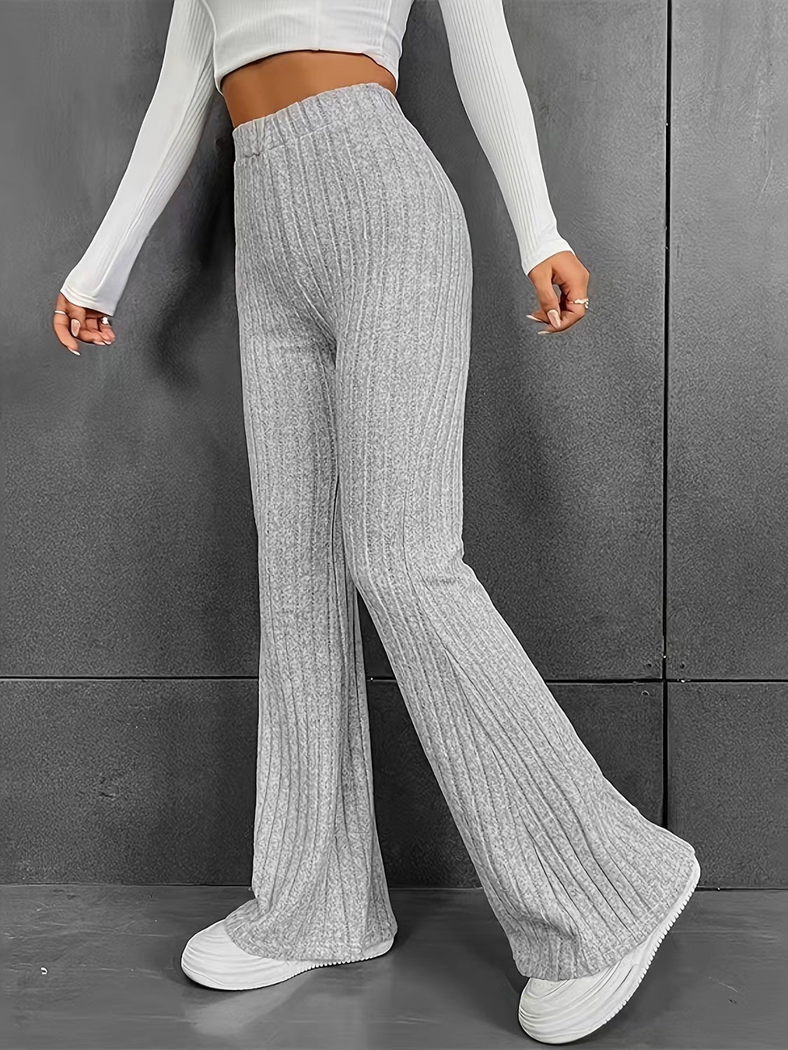 Ribbed High Waist Pants - Elegant Aura Boutique