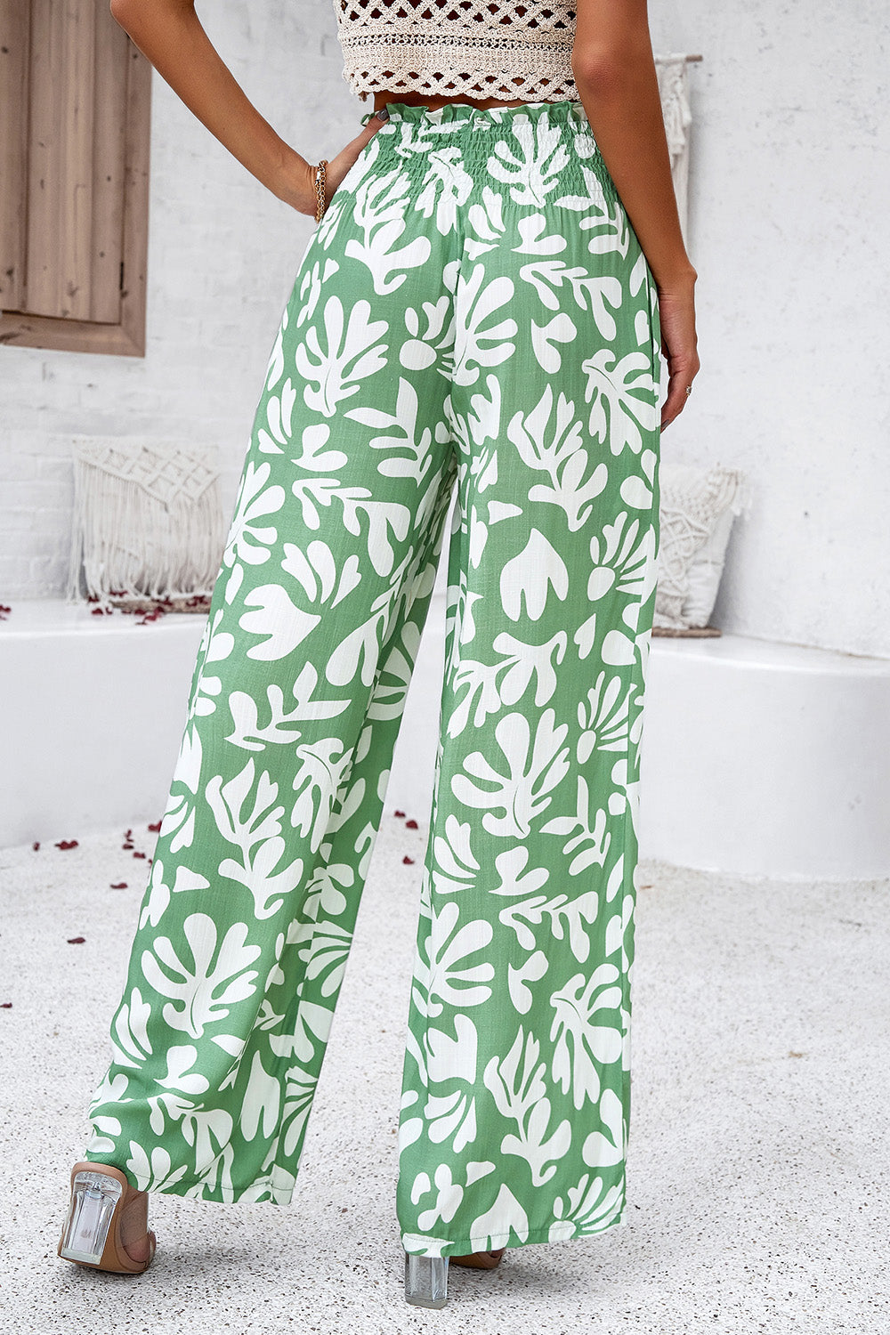 Asymetrical Printed Wide Leg Pants with Pockets - Elegant Aura Boutique