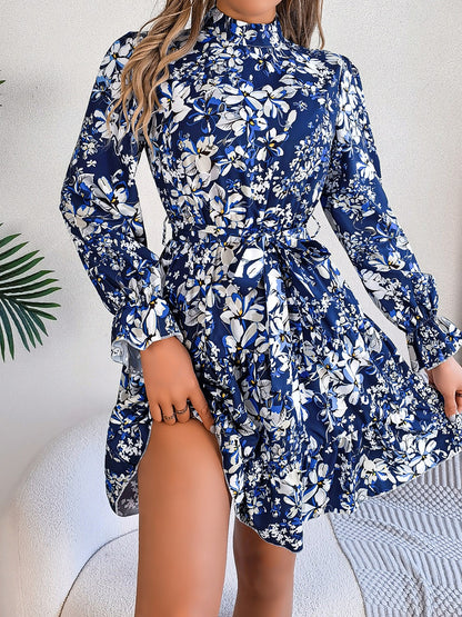 Printed Mock Neck Mini Dress