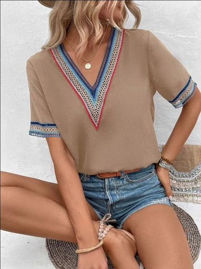 V-Neck Short Sleeve Relaxed Blouse