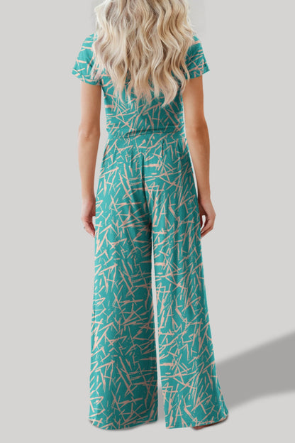 Printed Sleeve Top and Pants Set