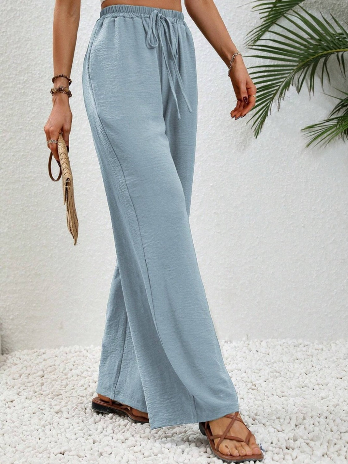 Wide Leg Drawstring Pants - Elegant Aura Boutique