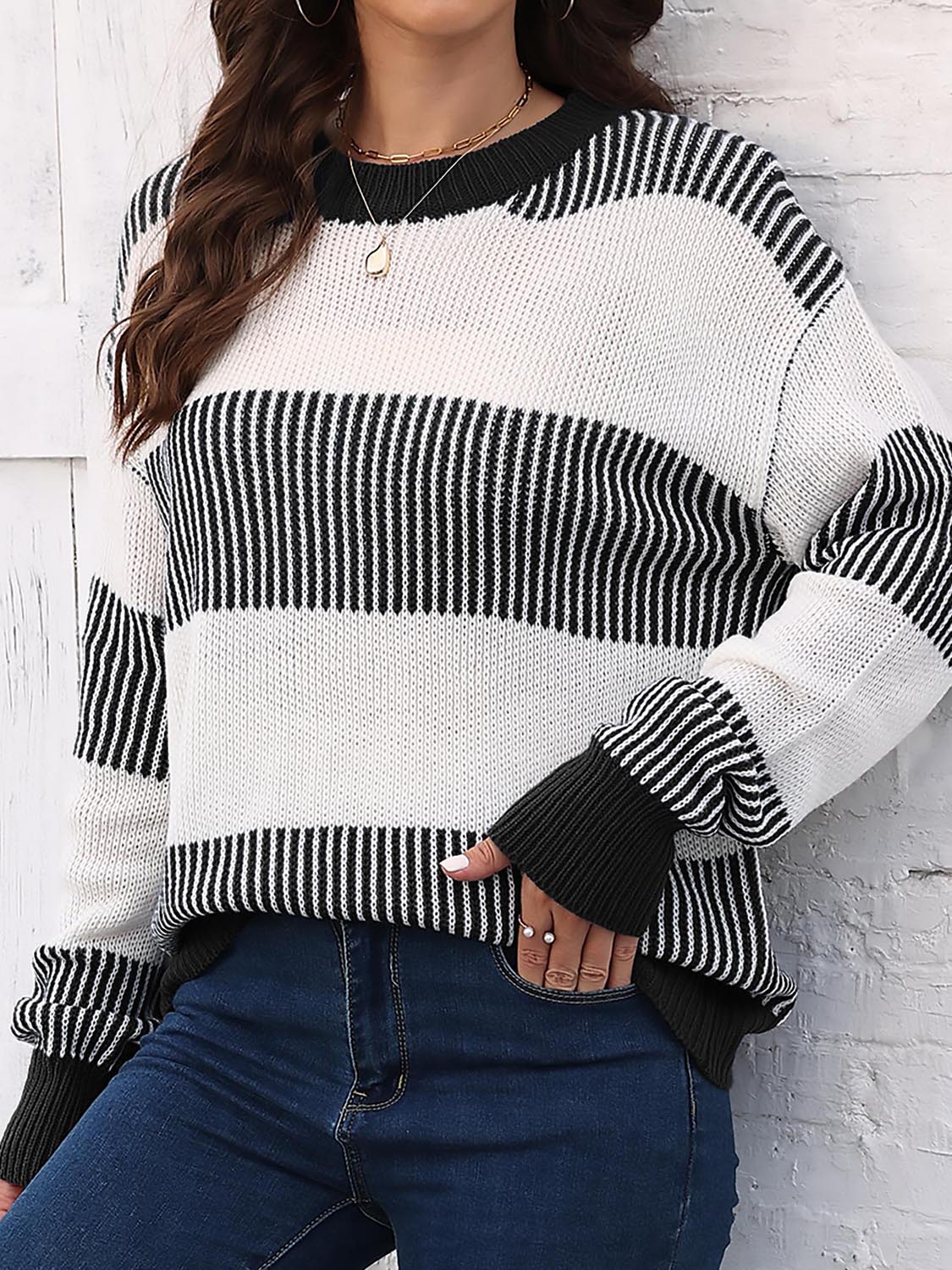 Round Neck Drop Shoulder Sweater