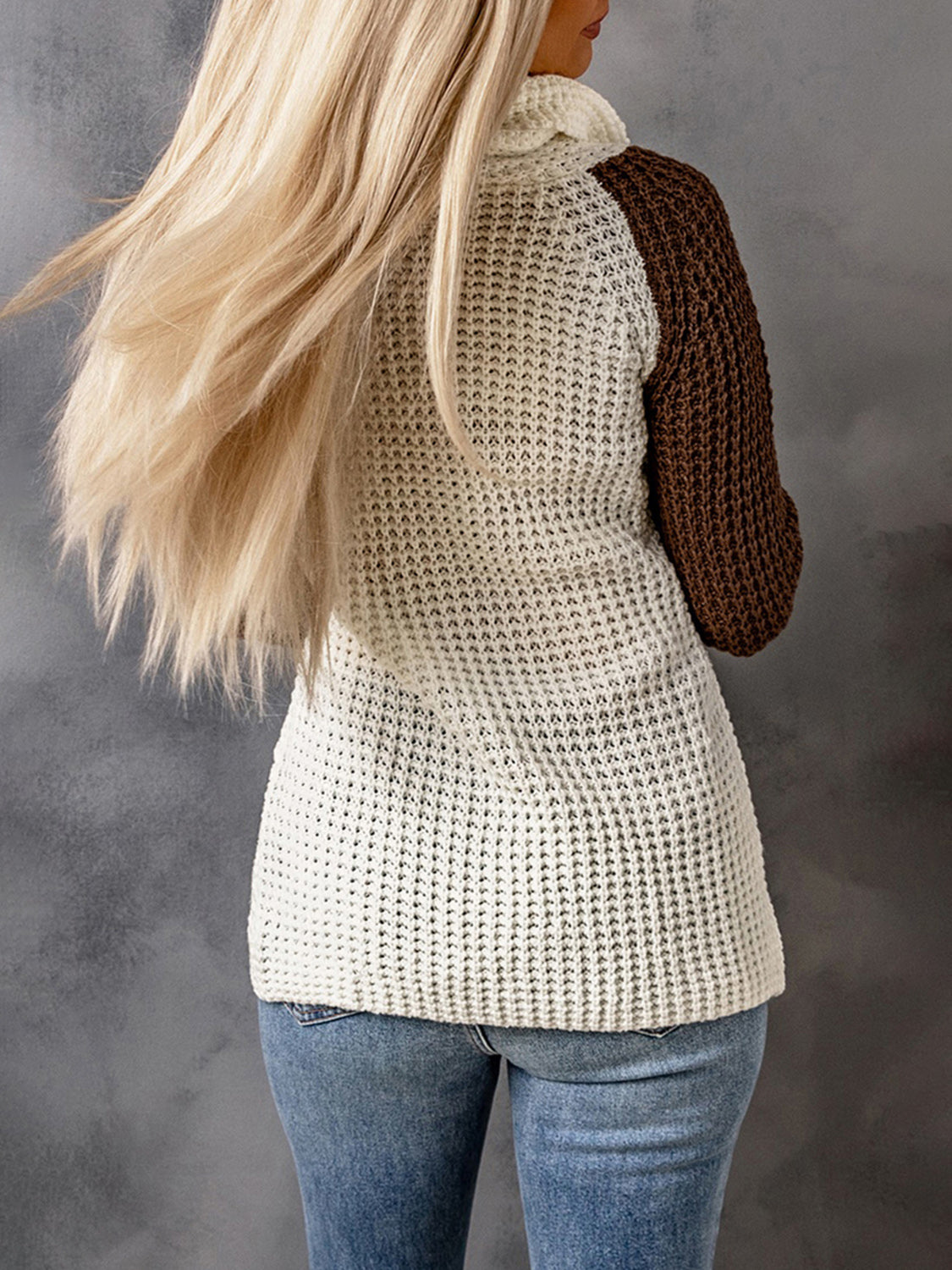 Contrast Button Turtleneck Sweater