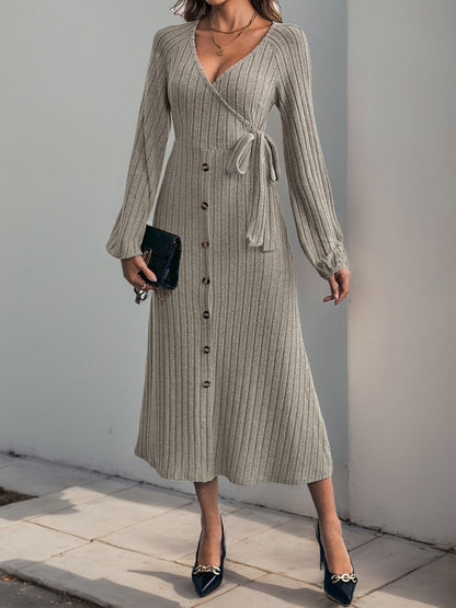 Tied Surplice Long Sleeve Dress