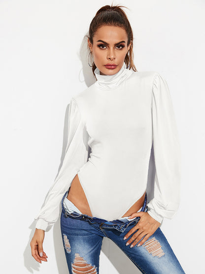 Backless Tie-Waist Turtleneck Bodysuit