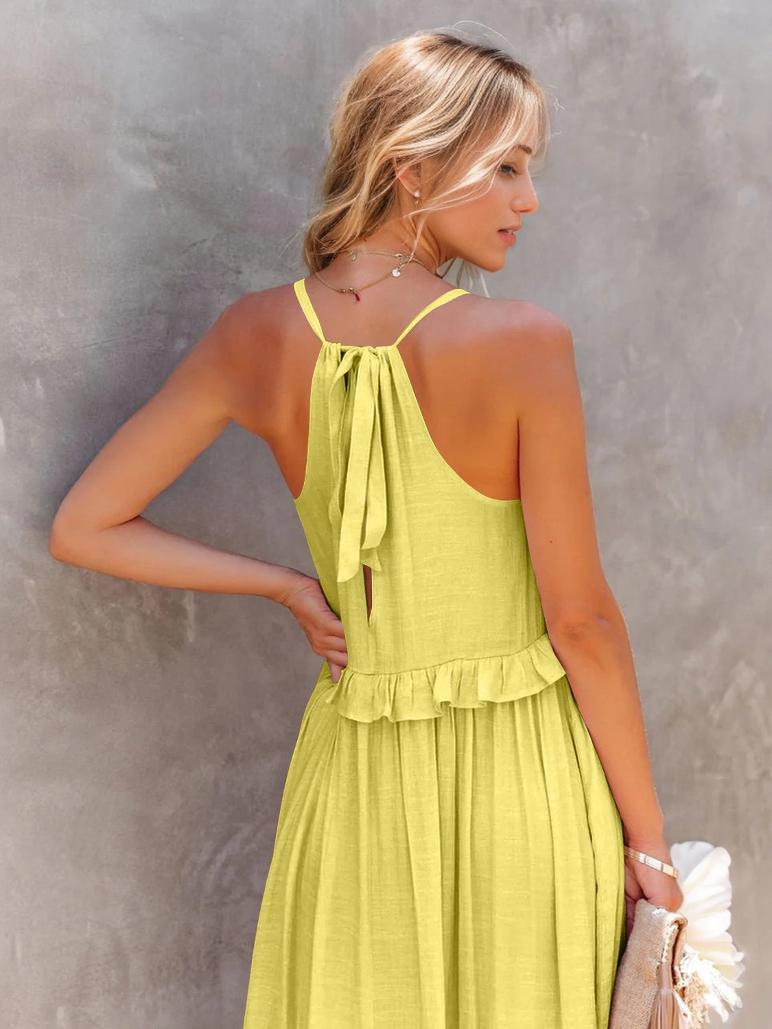 Ruffled Sleeveless Tiered Maxi Dress with Pockets - Elegant Aura Boutique