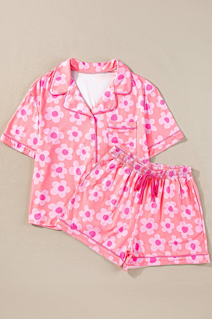 Pocketed Flower Half Sleeve Top and Shorts Lounge Set - Elegant Aura Boutique