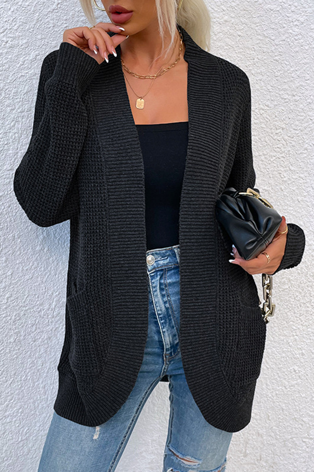 Rib-Knit Cardigan with Pockets