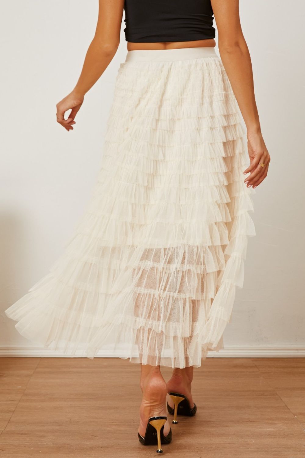 Ruched High Waist Tiered Skirt - Elegant Aura Boutique