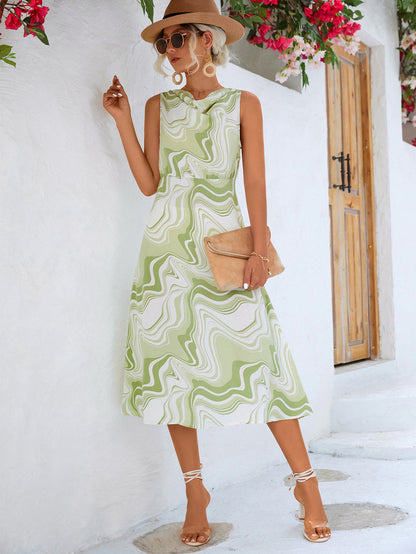 Printed Cowl Neck Sleeveless Dress