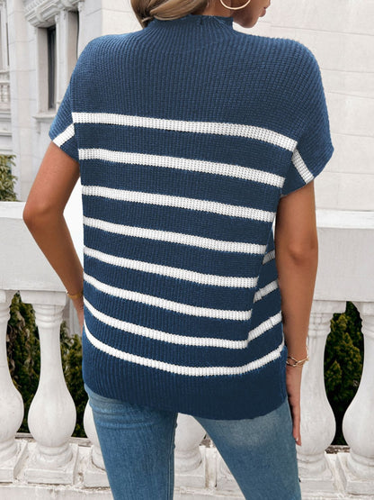 Striped Mock Neck Knit Top