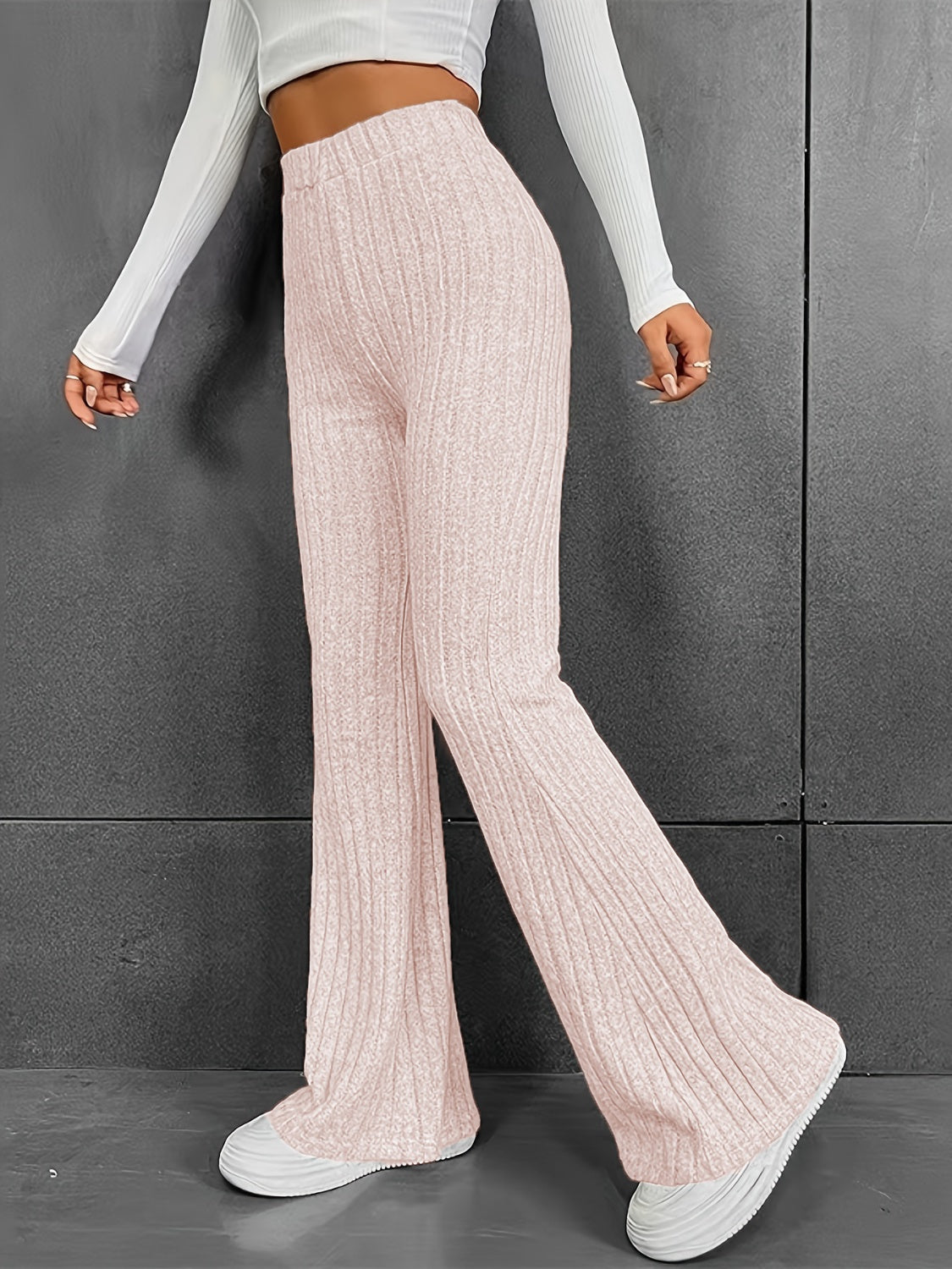 Ribbed High Waist Pants - Elegant Aura Boutique