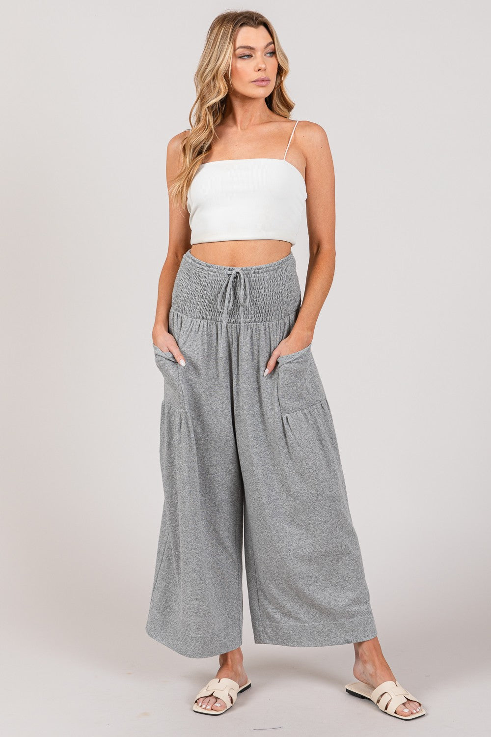 Drawstring Smocked High Waist Pants - Elegant Aura Boutique