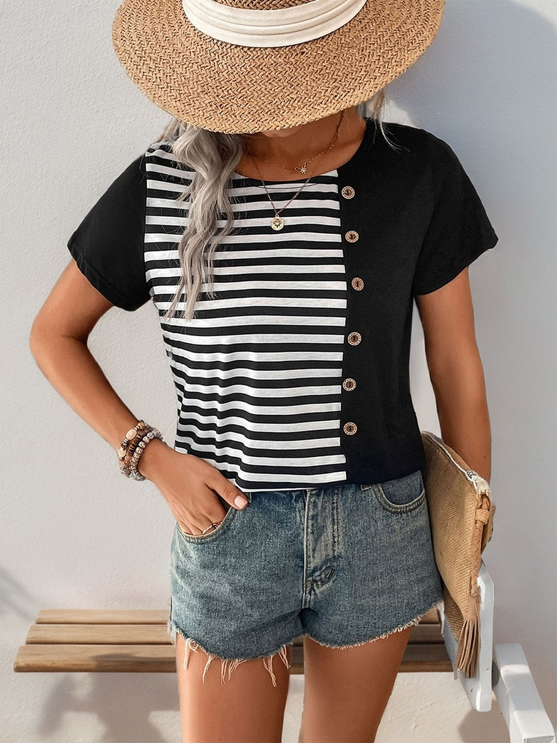 Casual Striped Round Neck T-Shirt