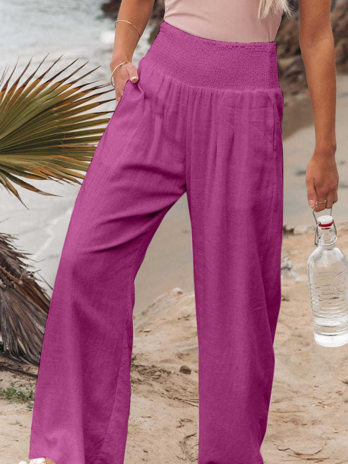 Full Size Smocked Waist Pants - Elegant Aura Boutique