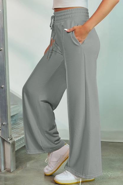 Drawstring Wide Leg Pants with Pockets - Elegant Aura Boutique