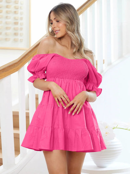 Smocked Flounce Sleeve Mini Dress - Elegant Aura Boutique