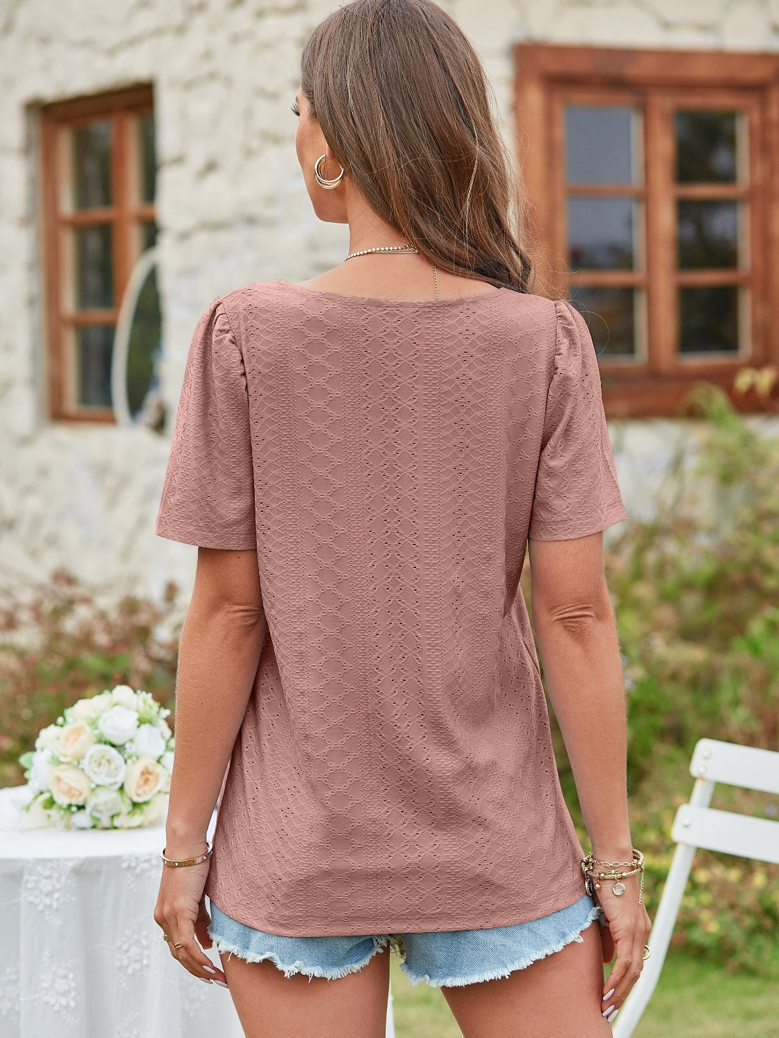 Square Neck Short Sleeve Blouse