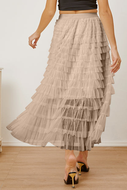 Ruched High Waist Tiered Skirt - Elegant Aura Boutique