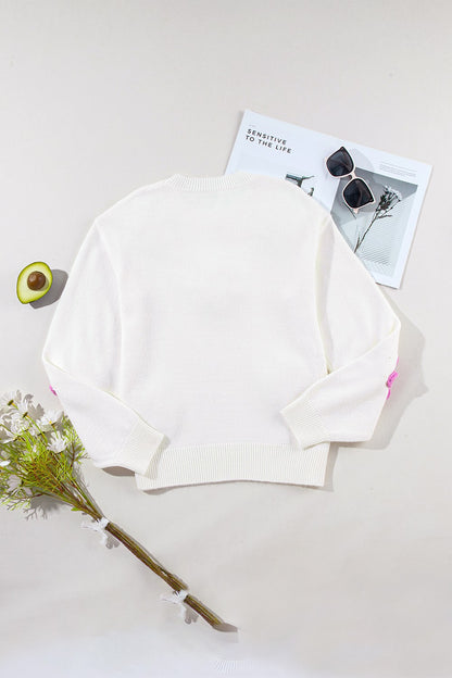 Flower Round Neck Long Sleeve Sweater