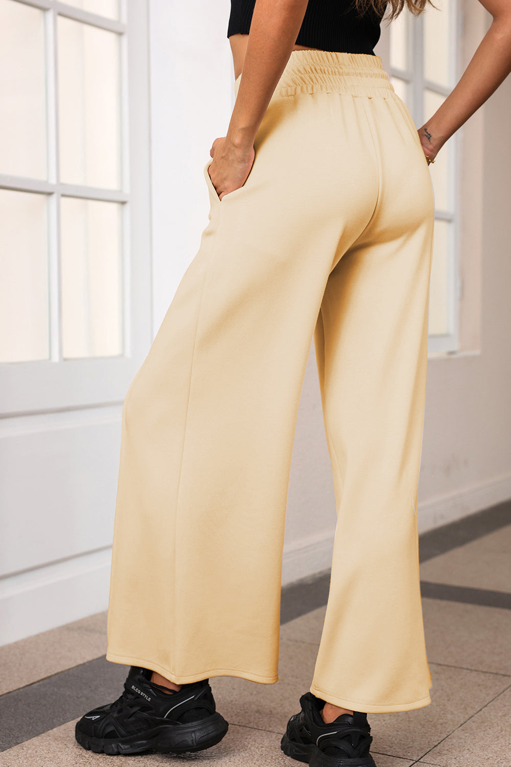 Drawstring Wide Leg Pants with Pockets - Elegant Aura Boutique