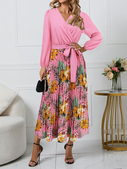 Printed Surplice Long Sleeve Dress