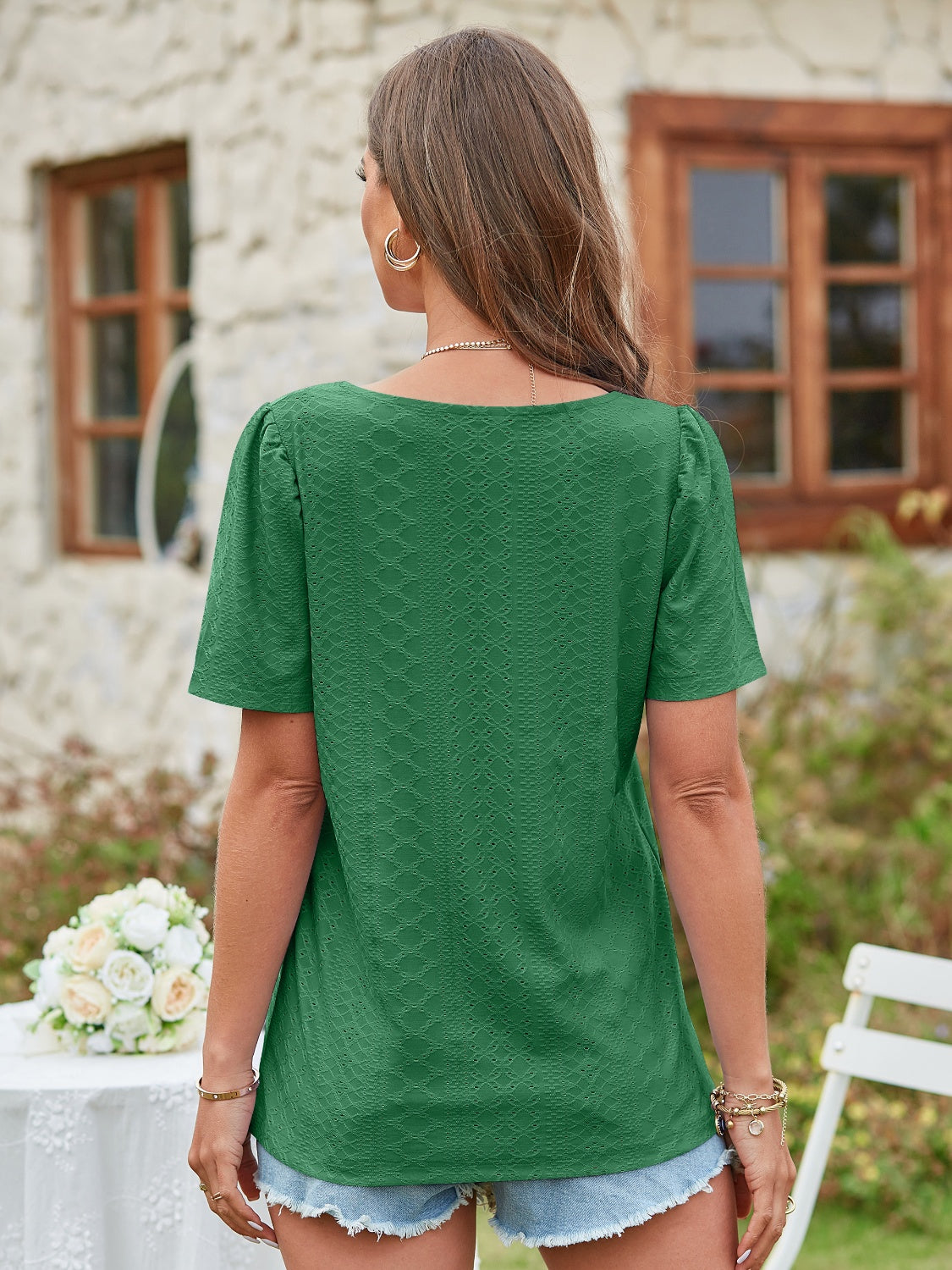 Square Neck Short Sleeve Blouse